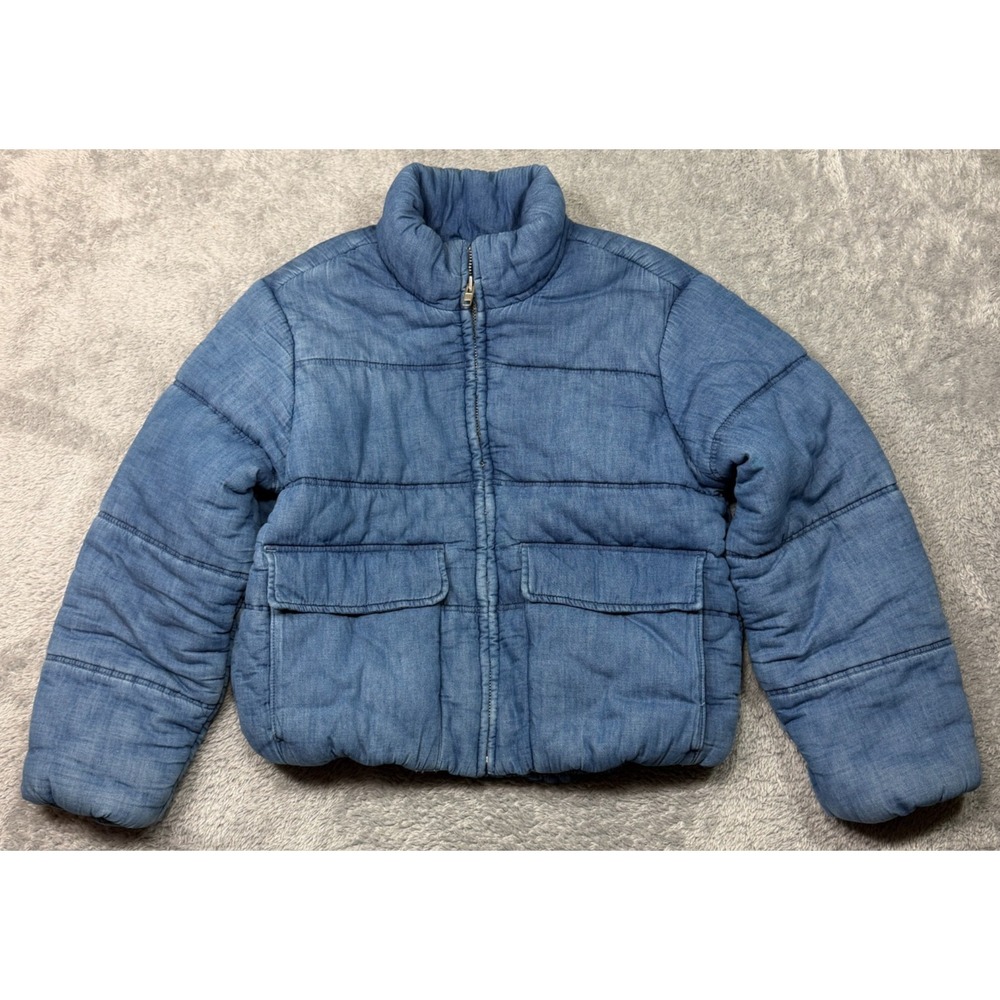 GAP Oversized Denim Puffer Jacket Women's Size S Small Light Indigo 523195
